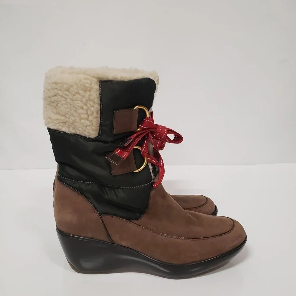 Sperry Top-Sider Weatherproof‎ Suede Leather Sherpa Lined Wedge Boots - Size